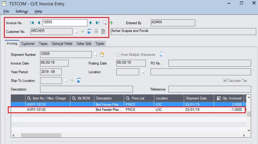 Sage 300 Negative OE line