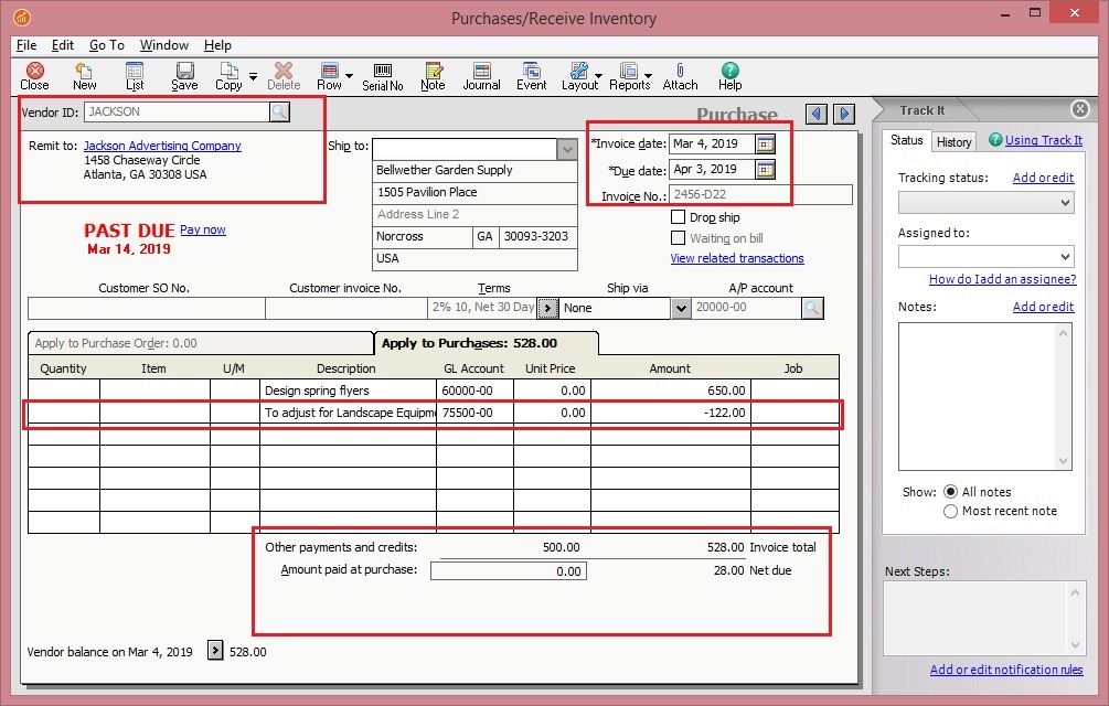 Sage 50 US AP Invoice with Negative Quantity