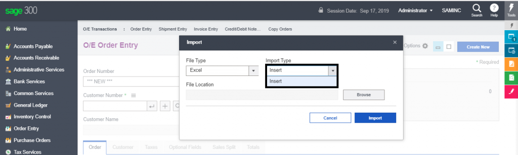 Import Type Selection