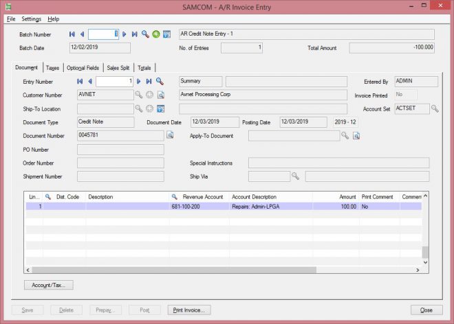 Convert AR Credit Notes from Sage 100 ERP to Sage 300 ERP