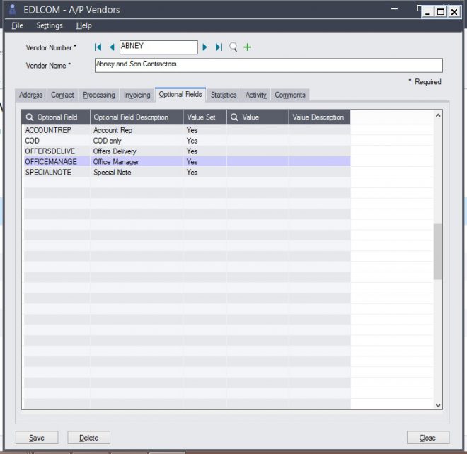 Transfer vendor custom fields from Sage 50 US to Sage 300.