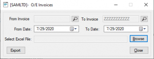 Utility for exporting sales invoices