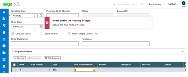 Order entry screen 3