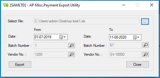 AP Misc. Payment Export Utility - User Interface  
