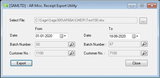 AR Misc. Receipt Export Utility- User Interface