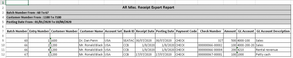 AR Misc. Receipt Export Utility (Output) 