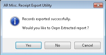 AR Misc. Receipt Export (message box)