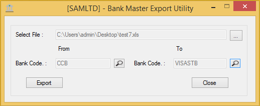 Bank Master Export Utility - User Interface  