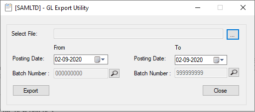 GL Export utility-user Interface 