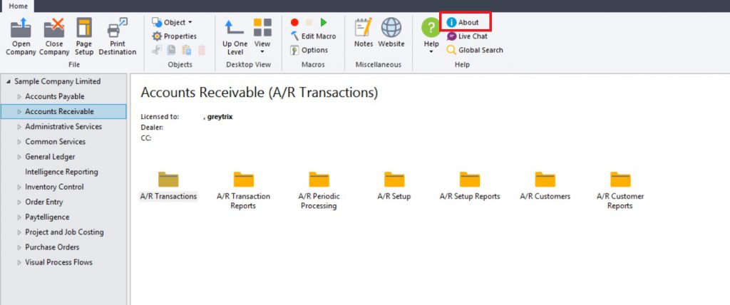 Sage 300 Home screen