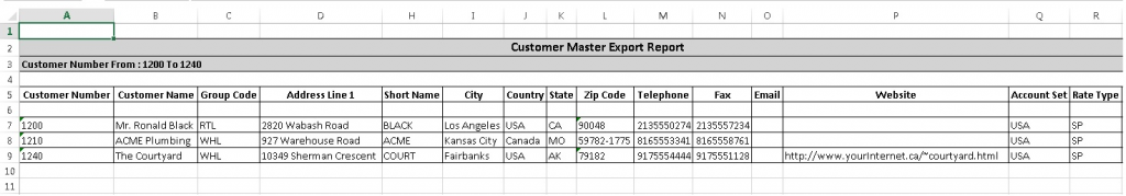 Output- Customer Master Export