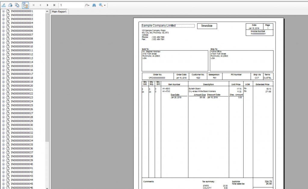 OE Forms report