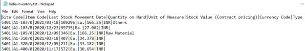Inventory Format in .csv file Inventory Format in text file
