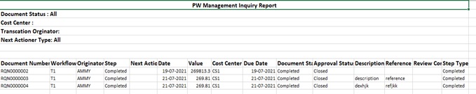 Purchasing Workflow Inquiry Report -Excel
