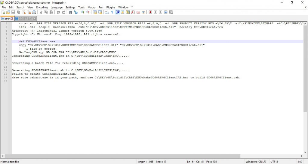 Error log file