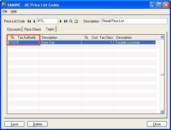 I/C Price List Codes