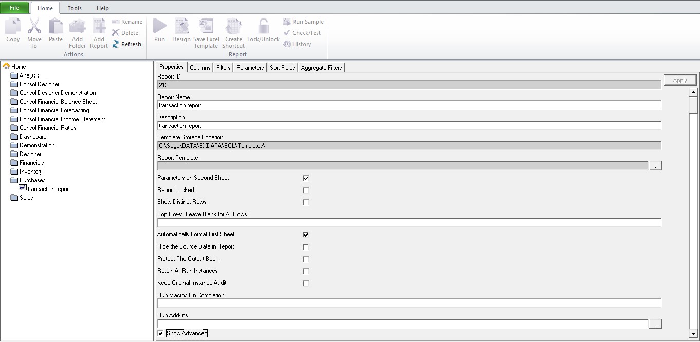 Advanced Properties of a report