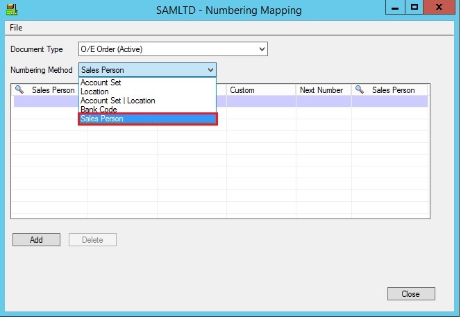 Order Entry-Numbering Mapping Screen Order Entry-Numbering Mapping Screen