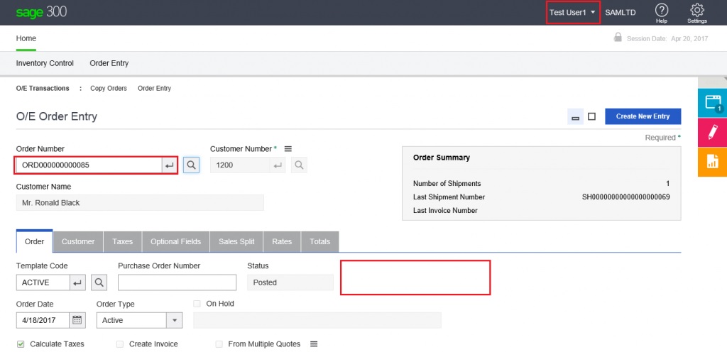 Order Entry Screen without Entered By Field Order Entry Screen without Entered By Field - Sage 300