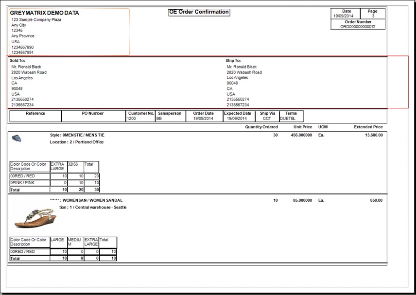 O/E Order Confirmation