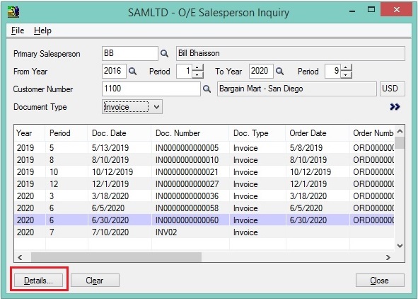 O/E Salesperson Inquiry