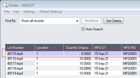 Lot Finder Screen Lot Finder Screen