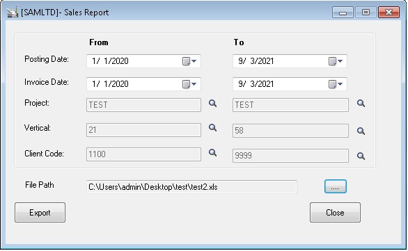 Sales Report Utility user interface
