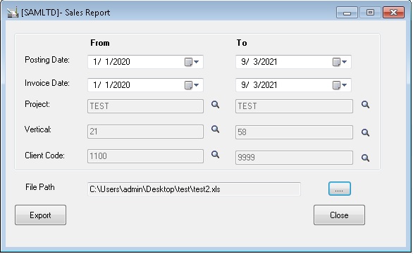 Sales Report Utility user interface Sales Report Utility user interface