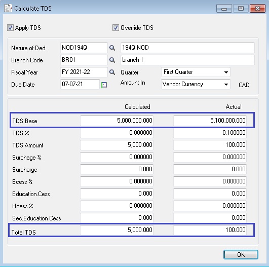 TDS Calculated when Threshold Limit is Crossed