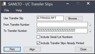 I/C Transfer Slips