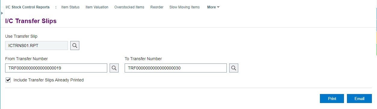 IC Transfer Slip Report