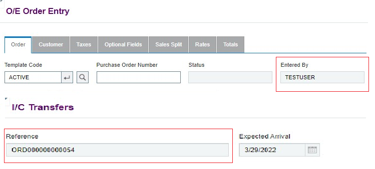 O/E Order Entry