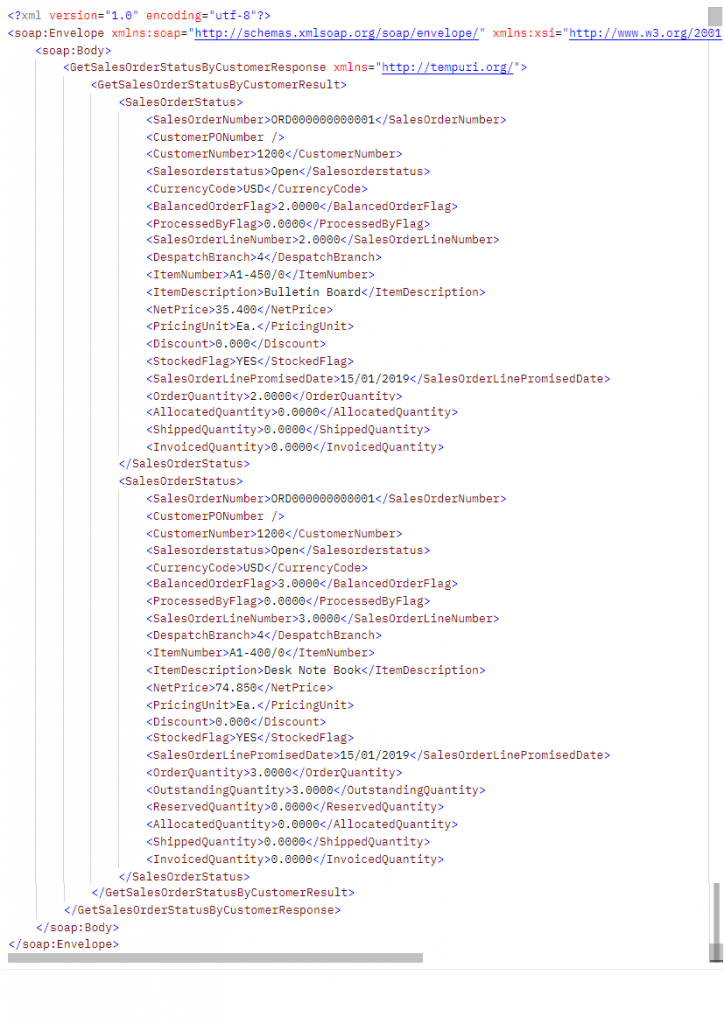 XML Structure – Sales Order Details