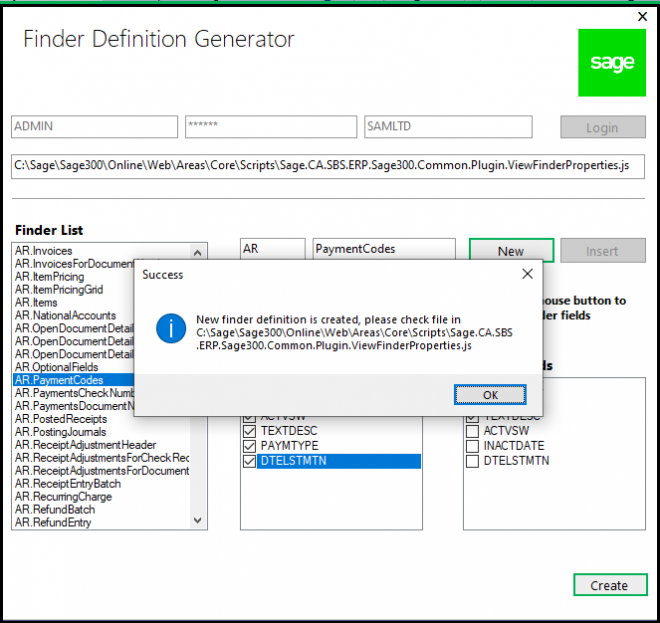 Finder Configuration in Sage 300  using Finder Definition Generator