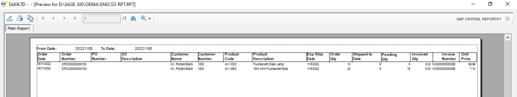 Sales order Report Output in Sage 300 ERP - Greytrix