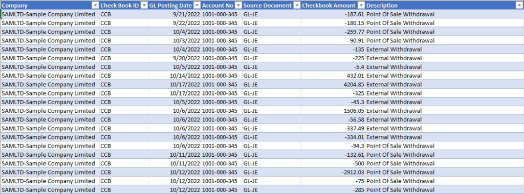 Check Register Report- Output File
