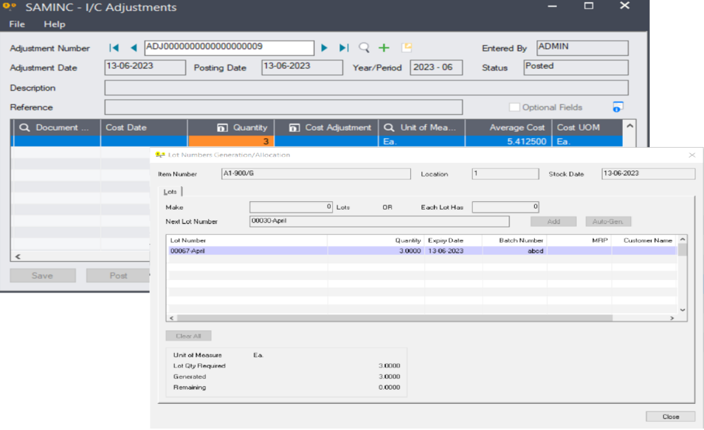 UI Design for Lot Number Allocation Screen on IC Adjustment screen