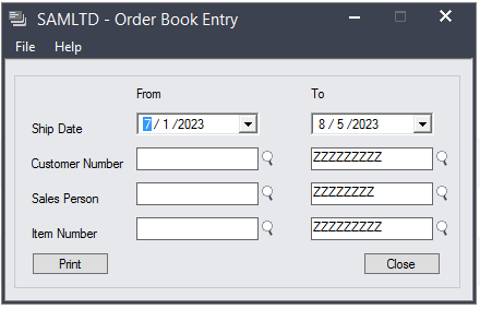 UI for Order Book Report Utility