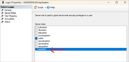 Login Properties – Server Roles