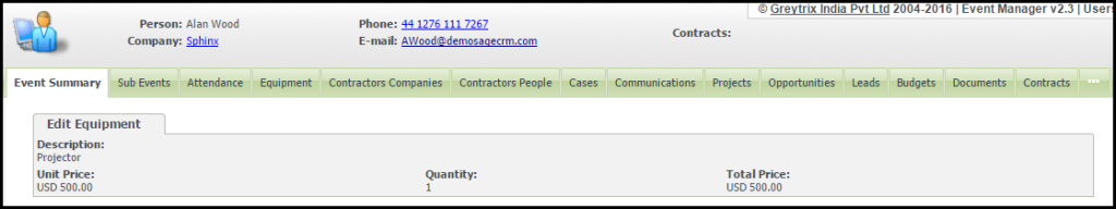 sage crm event manager equipment