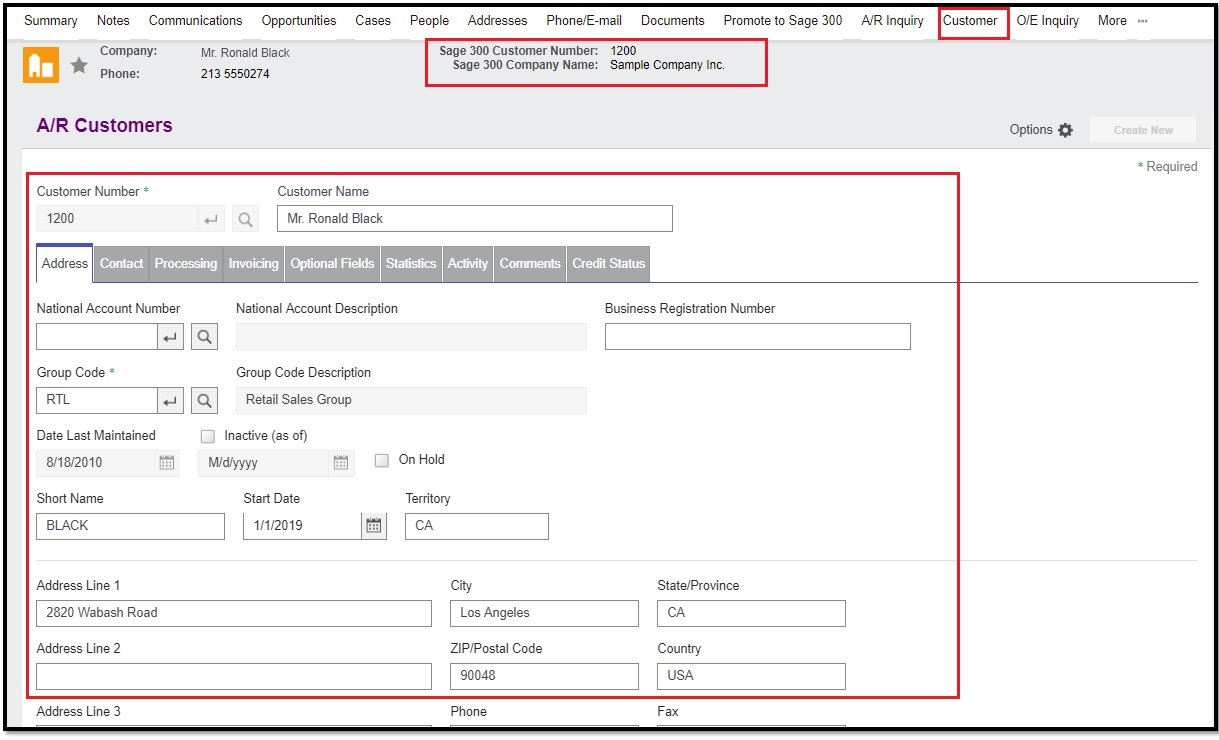 Customer Tab