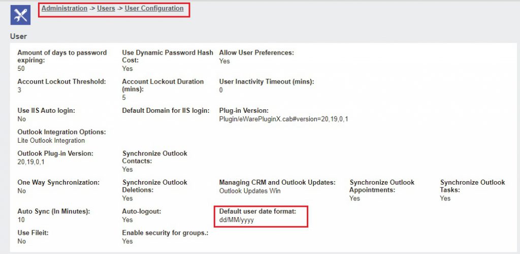 Date format setting in User Configuration