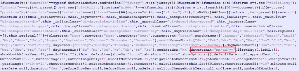 Date format setting in jQuery file