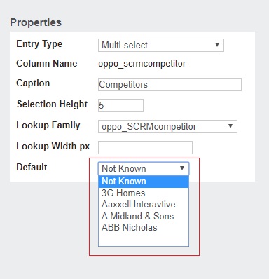 Selection List for setting Default value