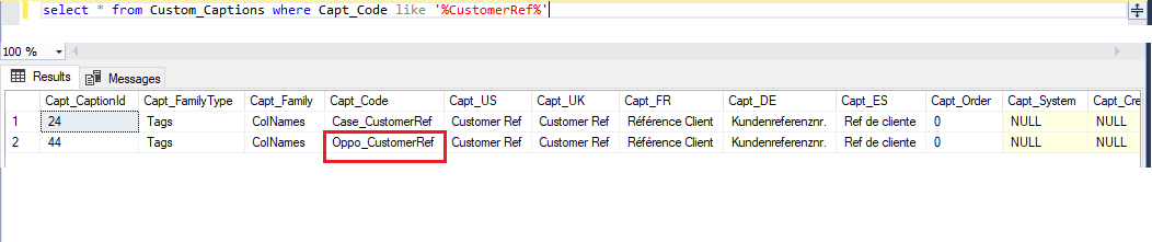 SQL Caption Code