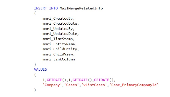 Insert Query for MailMergeRelatedInfo table