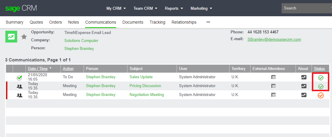 Completed Communication List