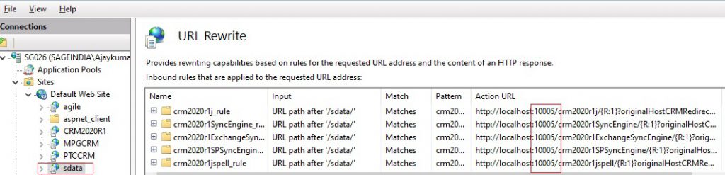 sdata Action URL port