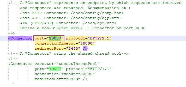 Connector port in Server.xml file