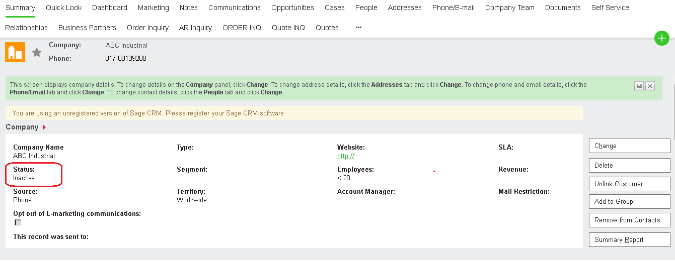 Message against Inactive Customer during Quote/Order process using